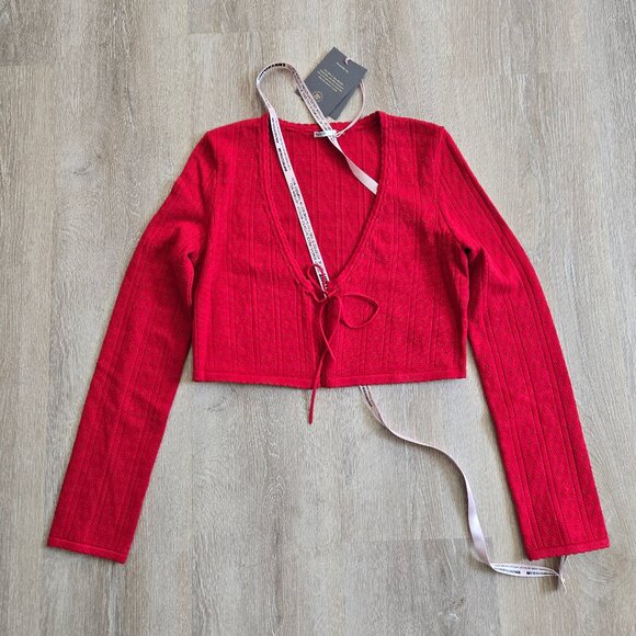 House of CB Perla Knit Top Tie Front Cropped Cardigan Large Red New With Tags - Picture 1 of 17